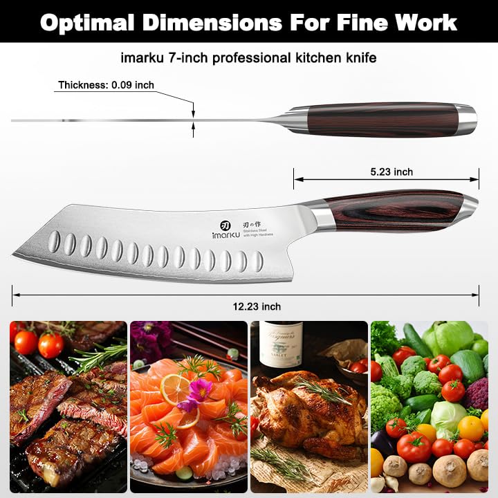 imarku Japanese Santoku Knife 7 Inch, 10Cr15CoMoV 3-Layer Stainless Steel - color: Arctic Silver