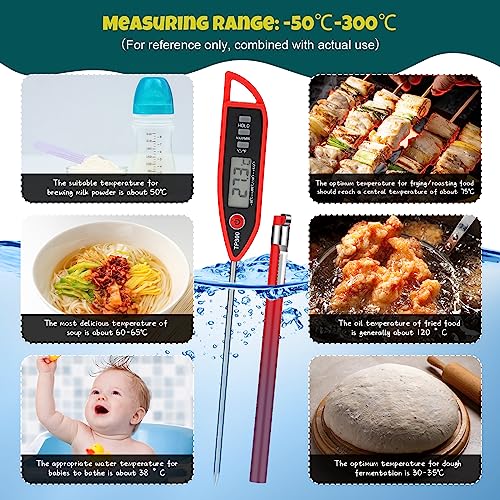 Copkim 6 Set Digital Food Thermometer Long Probe Instant,Red - color: Red