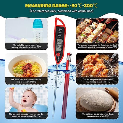 Copkim 6 Set Digital Food Thermometer Long Probe Instant,Red - color: Red