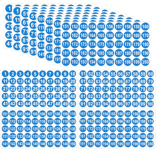 12 Sheets 1 to 200 Vinyl Number Stickers Blue Consecutive Number Stickers 3 Sets 1 Inch Self-Adhesive Waterproof Labels Inventory Stickers Decal for Indoor Outdoor Storage Organizing Classification - color: Blue,1",3sets(1-200)