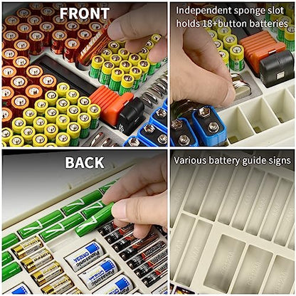 Battery Organizer Storage Case with Tester for 269 Batteries, Double Sides - color: White
