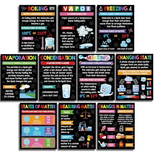 Pajean 10 Pieces Chemistry Posters 14 x 11 Inch Chemical Science Posters Set Educational Wall Decor Art for Primary Middle High School Classroom Teaching Aid Decorations Supplies(Black,Classic)