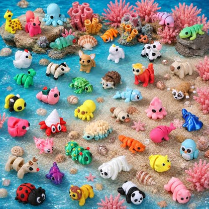JOICEE 50Pcs 3D Printed Animals Articulated Flexible 3D Printed Fidget Toys - color: Pink