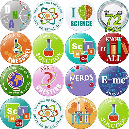 WILLBOND 72 Pcs Science Party Favor Pins Science Buttons Bulk, Cute - color: Cute