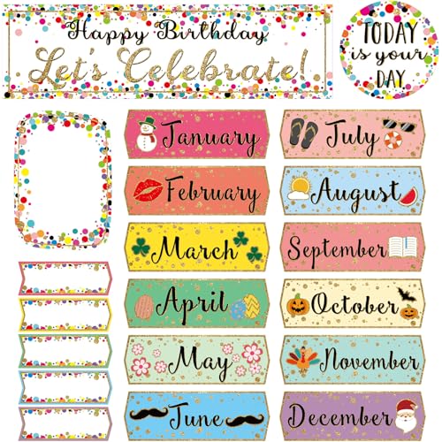 Outus 60 Pcs Happy Birthday Bulletin Board Confetti Classroom, Bright Color - color: Bright Color