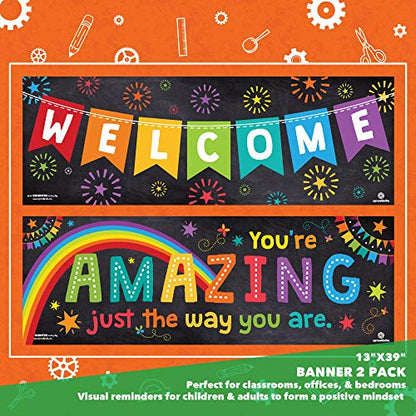 Sproutbrite 2 Pack 13.5”x39” Educational Classroom Welcome Posters - color: Motivational