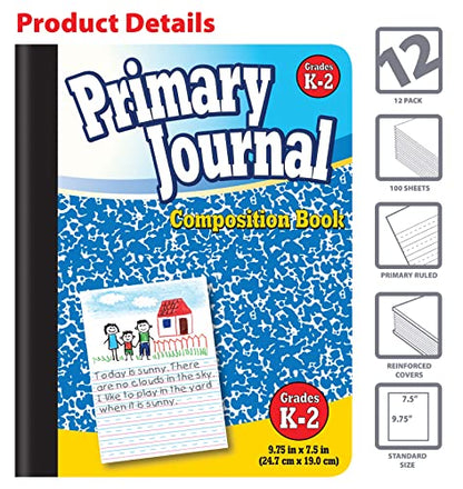 Better Office Products Primary Journals, Hardcover Kindergarten Journal & Kindergarten Composition Notebook, Grades K-2 Primary Composition Book with Picture Space, 100 Sheets (12 pack) - style: 12 pack