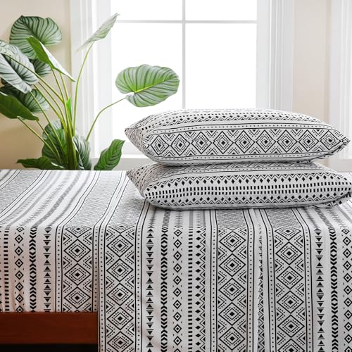 CozySmile King Size Sheet Set 4 Piece,Soft & Breathable Bedding Deep Pocket 16" Cooling Wrinkle Free Comforter Bed Set Western Sheets Geometric(King, Black White Geometric) - color: B-black White Geometric, size: King