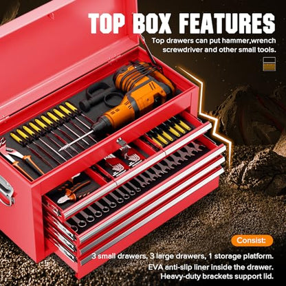 Oakcloud Heavy-Duty 8-Drawer Rolling Tool Chest & Cabinet Combo with Black Liner – Lockable Steel Garage Tool Box on Wheels – Detachable Top Toolbox & Bottom Storage Cart with Side Hooks, Red - color: Red, size: 8-Drawer