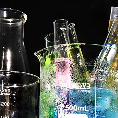 ULAB Scientific Glass Beaker Set with Magnetic Stir Bar Offered, 5 Sizes 50ml 100ml 250ml 500ml 1000ml, 3.3 Boro Griffin Low Form with Printed Graduation, UBG1002 - style: 5 Sizes with Magnetic Stir Bar