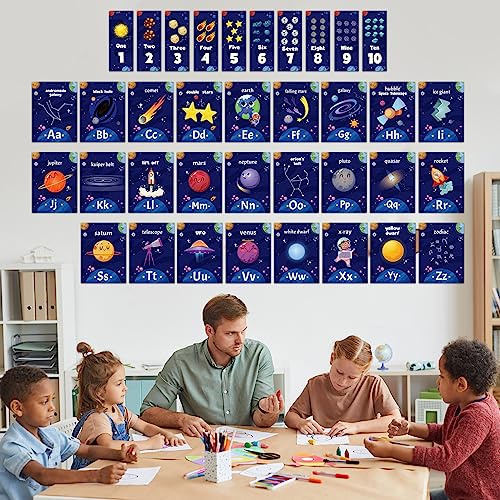 Harloon 56 Pcs Outer Space Alphabet Number Bulletin Board for Classroom