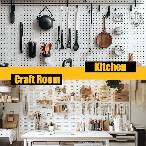 Spampur Peg Board, 8 Pack Metal Pegboard Panels with 50 Hooks - color: White, size: 16x12"- 8 Pcs