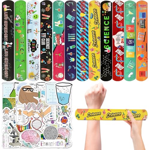 CZWXOXO 74PCS Science Party Favors, Slap Bracelets & Science Stickers - style: Science