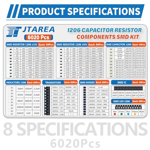6020pcs SMD 1206 Resistors 1% 5% Capacitors Transistors LEDs Diodes ICS Inductors Diode SMT Electronic Component Kit