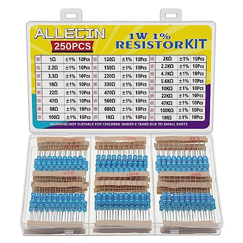 25 Values 1W Metal Film Resistor Kit from 1 Ohm to 1M Ohm 1 Watt 1% Resistors Assortment - style: 1W