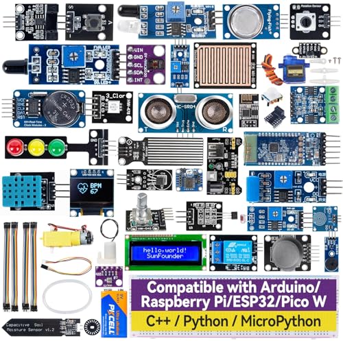 SunFounder Universal Maker Sensor Kit Compatible with Arduino Mega 2560/Uno R3/R4 Minima/WiFi Nano, Raspberry Pi 5/4B/3B+/Zero 2 W/, Pico W, ESP32, C++, Python, MicroPython, Beginners & Engineers