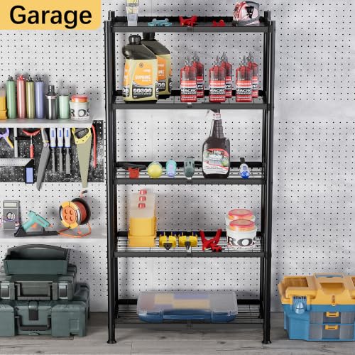 VETALLO 5 Tier Wire Shelving,Metal Shelves (32.0" W x 12.0" D x 63" H) - color: Black, size: 5 Tier 32.0" W x 12.0" D x 63.0" H