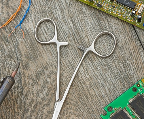 SE 5-Inch Stainless Steel Straight Forceps - Self-Locking, Serrated Tip for Precision Grip and Clamping - Perfect for Crafting, Fishing Tasks, Jewelry Making, and More! -650FS - size: 5", style: Straight