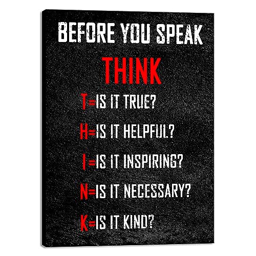 Pyradecor Motivational Think Before You Speak Classroom Positive Quotes Inspirational Poster Canvas Prints Wall Art for Office Living Room Home Decorations - color: Think, size: 16"L x 12"W