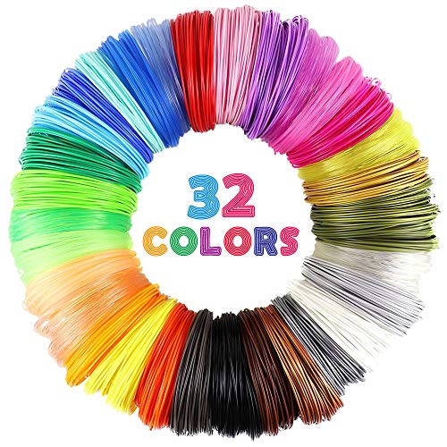 MIKA3D 32 Colors 3D Pen PLA Filament Refills, Each Color 10 Feet, Total 320 feet, Pack with 4 Finger Caps - color: Pla Metallic, Transparent and Solid - 32 Colors