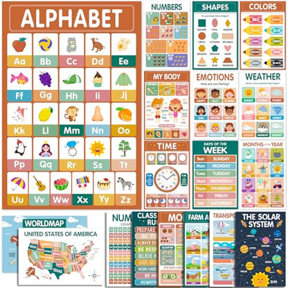 KIDS KING 18 Toddlers Learning Posters - Boho Classic (11"x17") - color: Boho Classic