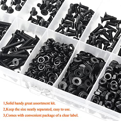 HELIFOUNER 560 Pieces M3 x 5mm /6mm /8mm /10mm /12mm /16mm /20mm, Countersunk Head Socket Cap Screws Bolts Washers Nuts Kit, 10.9 Grade Alloy Steel, Full Threaded, Black - size: M3, style: Countersunk Head