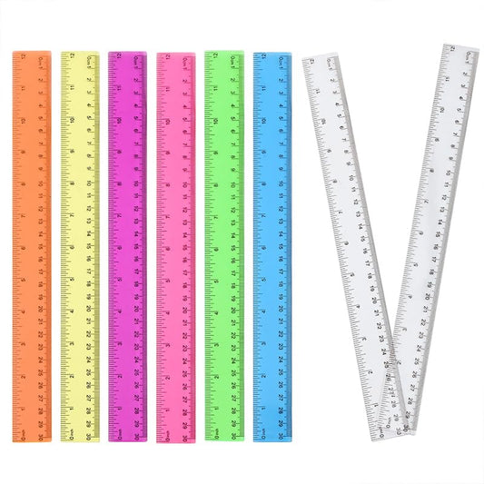 8pcs Color Transparent Ruler Plastic Rulers,Ruler 12 Inch with Inch and Metric Graduations,Suitable for Engineering Drawings and Offices Family.