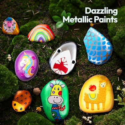 JOYIN Rock Painting Kit for Kids, Arts and Crafts for Girls & Boys Ages 6-12, DIY Supplies for Painting Rocks, Easter Craft Kits Art Set, Kids Birthday Christmas Presents, Family Indoor Activity - style: Original