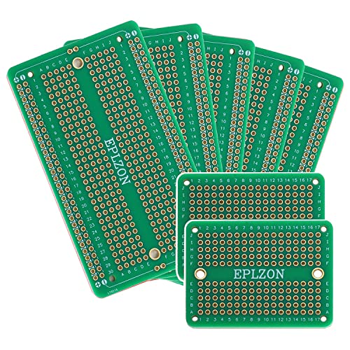 Solderable Breadboard PCB Board Gold-Plated Solder Breadboard for DIY Electronics Projects Apply to Arduino Soldering Projects 3.5"x2.05" (5 Pack + 2 Mini Board, Green) - color: Green