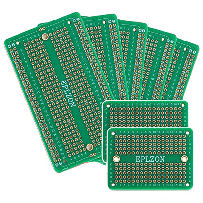 Solderable Breadboard PCB Board Gold-Plated Solder Breadboard for DIY Electronics Projects Apply to Arduino Soldering Projects 3.5"x2.05" (5 Pack + 2 Mini Board, Green) - color: Green