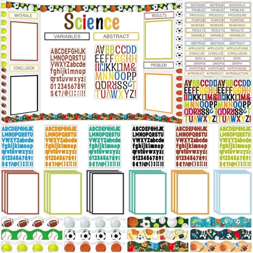 122 Pcs Science Fair Board Supplies 72 Sports Football Trim Scalloped Borders 36 Presentation Board Subtitle 6 Self Adhesive Project Title 8 Letter Sticker for Classroom Office Display Decor(Sports) - style: Sports