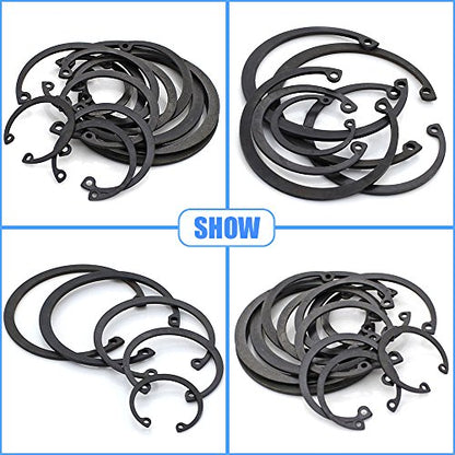 Glarks 150-Pieces 15 Size Metric Alloy Steel Internal Circlips Snap Retaining Ring Assortment Kit
