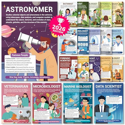 BrightenKidz Science Career Posters, 20 Pack 10x14 STEM Classroom Decor - color: Career in Science
