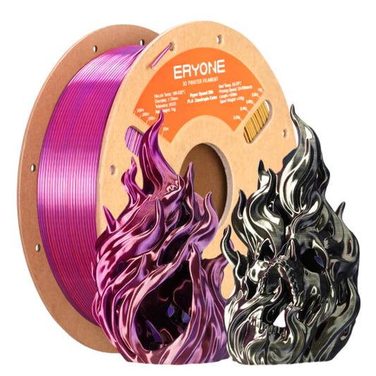 ERYONE Silk Filament PLA+ 1.75mm Shiny 3D Printer Filament, Multicolor PLA 4 in 1, 1kg (2.2LBS)/Spool, HS Silk Quadruple Color Twilight Glow (Black & Red & Deep Purple & Gold) - color: Silk Pla+ 4 in 1 Twilight Glow