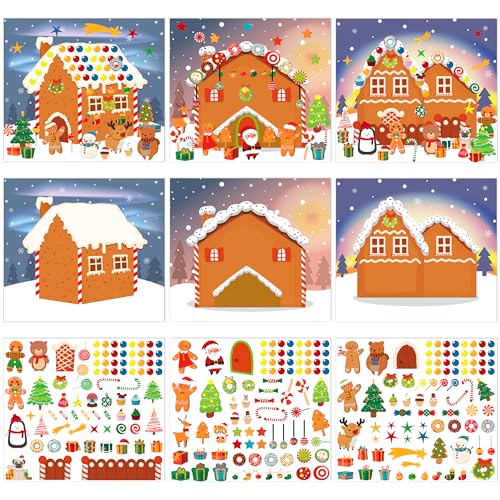 LINAYE 48PCS Make A Gingerbread House Stickers, Christmas Crafts for Kids Toddlers, Gingerbread House Craft Stickers, Christmas Activities Games for Kids Party Favors, 24 Finished Products - style: Gingerbread House 48 Sheets