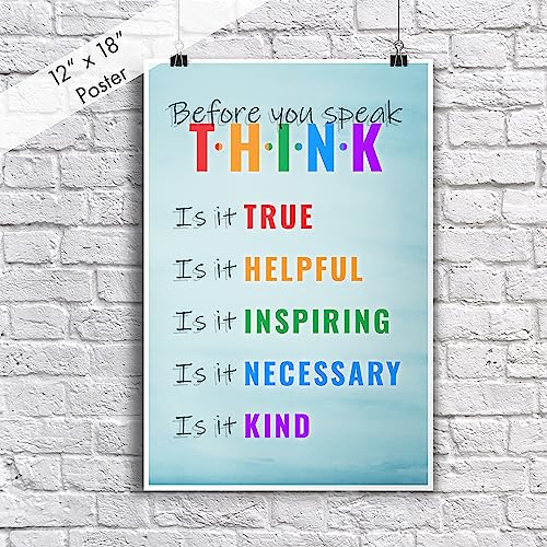 12x18 Homeroom Educational Poster, Inspirational & Motivational, Stylish Classroom Wall Decor, Heavy Duty Class Rules - color: Think B4 U Speak