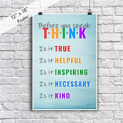 12x18 Homeroom Educational Poster, Inspirational & Motivational, Stylish Classroom Wall Decor, Heavy Duty Class Rules - color: Think B4 U Speak