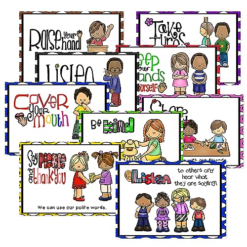Lachilly 9 Sheets Classroom Rules Posters, Classroom Wall Decoration, Class Organization Charts, Bulletin Board Set, Classroom Decoration for Kindergarten Preschool Primary Middle High School - style: Classroom Rule 9P