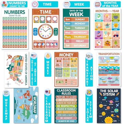 KIDS KING 18 Toddlers Learning Posters - Boho Classic (11"x17") - color: Boho Classic