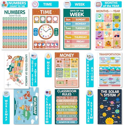 KIDS KING 18 Toddlers Learning Posters - Boho Classic (11"x17") - color: Boho Classic