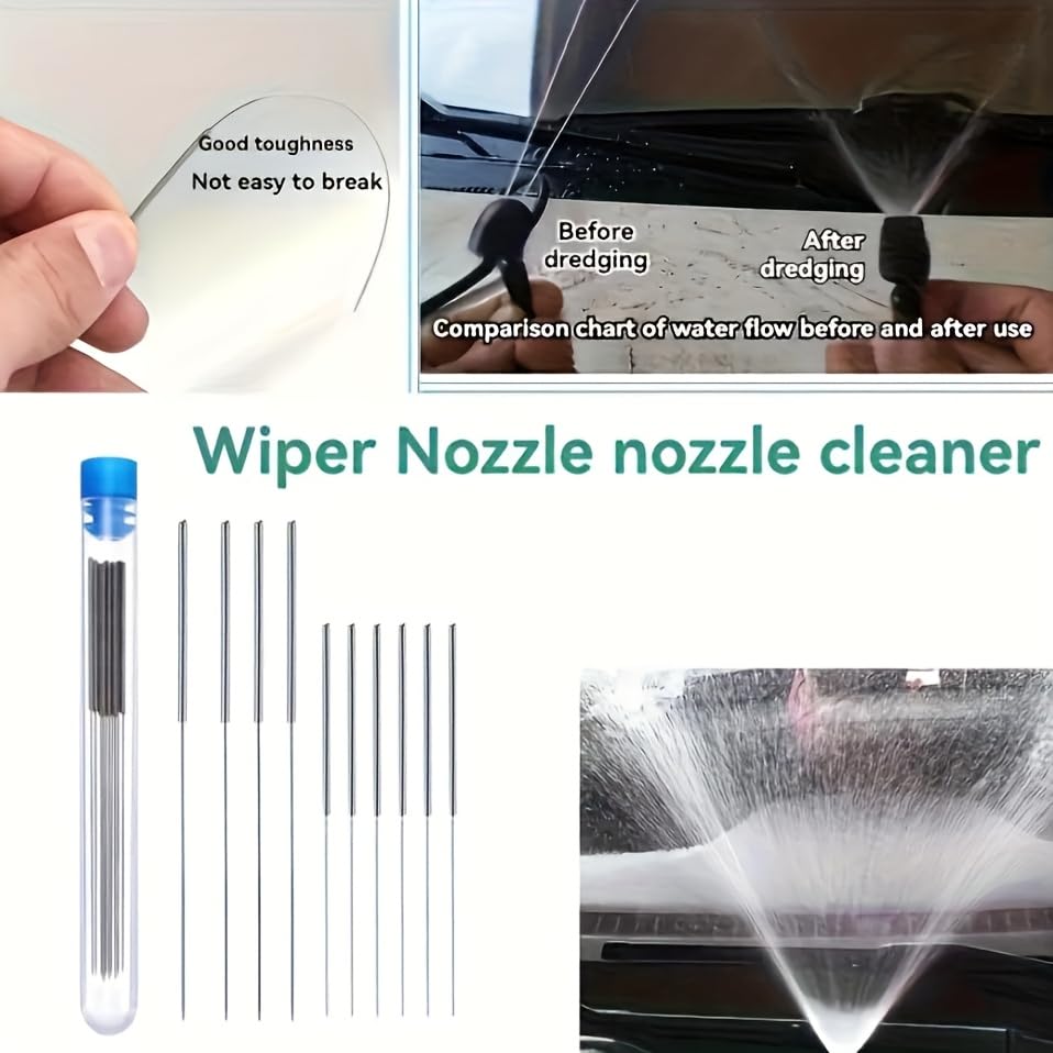 10PCS Stainless Steel Cleaning Nozzle Tool Kit for Car Window Wiper Jets, 3D Printer Extruder, Gas Stove Burner, Shower Head, Needle Tube Unclog Brush Set for Precision Maintenance