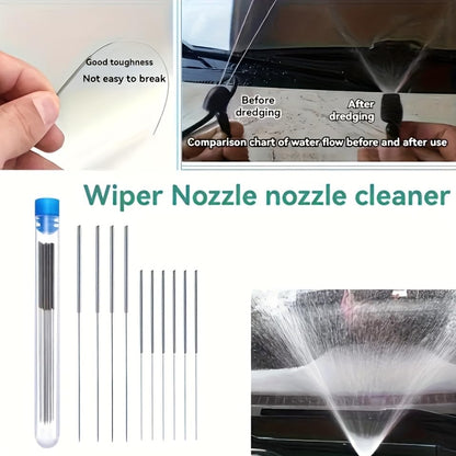10PCS Stainless Steel Cleaning Nozzle Tool Kit for Car Window Wiper Jets, 3D Printer Extruder, Gas Stove Burner, Shower Head, Needle Tube Unclog Brush Set for Precision Maintenance