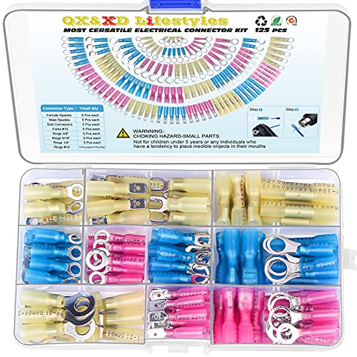 QX&XD 125PCS Heat Shrink Wire Connectors Kit, Wire connectors kit - style: 125PCS