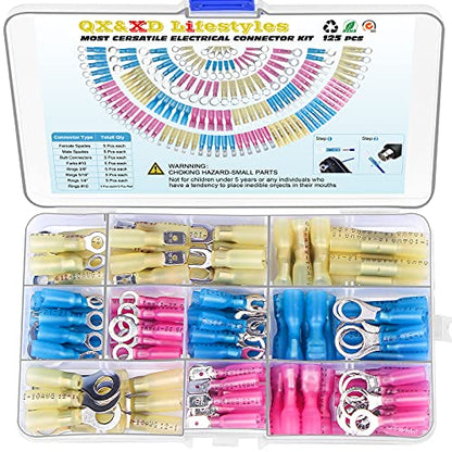 QX&XD 125PCS Heat Shrink Wire Connectors Kit, Wire connectors kit - style: 125PCS