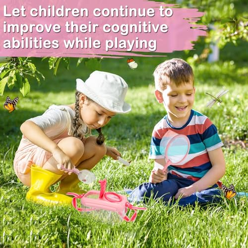 Biubee Bug Catcher for Kids, Bug Catching Kit Gifts with Butterfly Net Toys - color: Pink