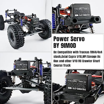 35KG Waterproof High Torque Servo 7.4V Coreless RC Steering Servo Motors Metal Gear Digital Servo for 1/8 1/10 1/12 RC Car, R/C Model DIY Car Robot High Speed Servo with 25T Servo Horn, 270 Degree