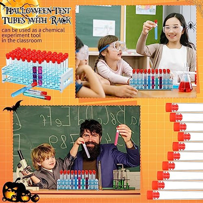 Xuhal 100 Pcs Halloween Test Tubes and Holder, 16 x 100 mm Plastic Caps