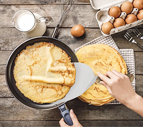 Extra-Large Stainless Steel Wide Spatula Turner Strong Wooden Handle - Dishwasher Safe Kitchen Utensil - Heavy Duty Oversized Metal Lifter Grilling, Cooking, Baking Cake & Cookies pancake spatula - size: 6.5" x 7.5"