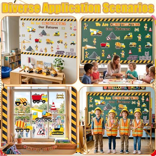 TICIAGA Construction Classroom Bulletin Board Set - 85PCS We are Constructing Our Futures Vehicle Chalkboard Wall Decor, Back to School Construction Motivational Display for Kindergarten Elementary - style: Engineering
