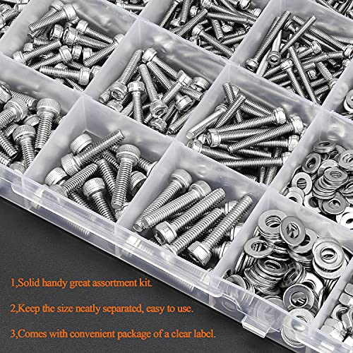 HELIFOUNER 1280 Pieces M2 M2.5 M3 M4 304 Stainless Steel Hex Socket Cap Metric Screws Bolts Washers Nuts Hardware Assortment Kit with Hex Wrenches - size: M2 M2.5 M3 M4